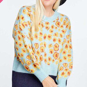 DAVI & DANI PRINTED ROUND NECK LONG SLEEVE LOOSE SWEATER SIZE LARGE